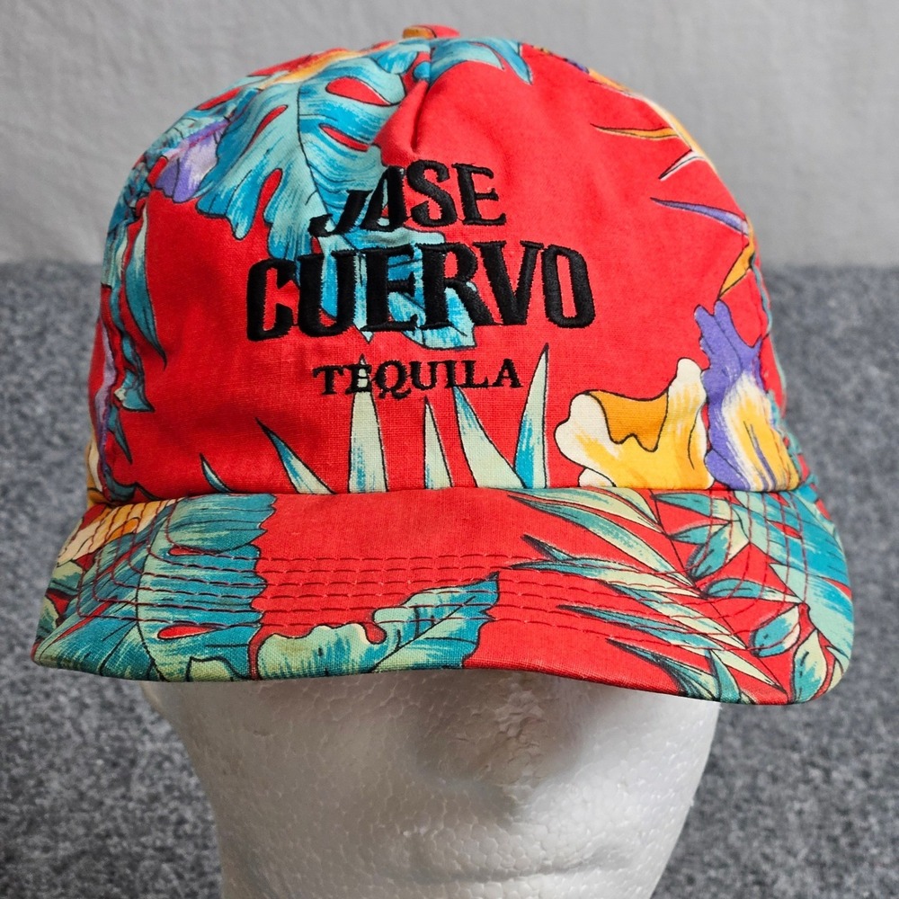 Vintage Jose Cuervo Hat Red Tropical Floral Snapback Beach Summer 80s Made USA